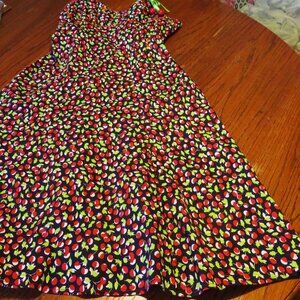 Nanette Lepore Halter Midi Dress Flared Skirt Cherries Print Size 4